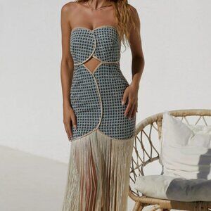 Azulu Joaquina Strapless Fringe Midi Dress size XS